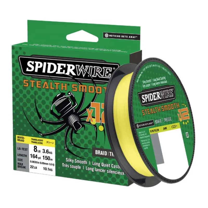 SpiderWire Stealth Smooth 12 Hi-Viz Yellow – Tresse 12 brins 150 m