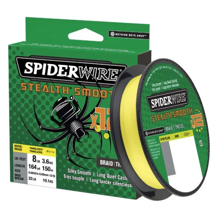 SpiderWire Stealth Smooth 12 Hi-Viz Yellow – Tresse 12 brins 150 m