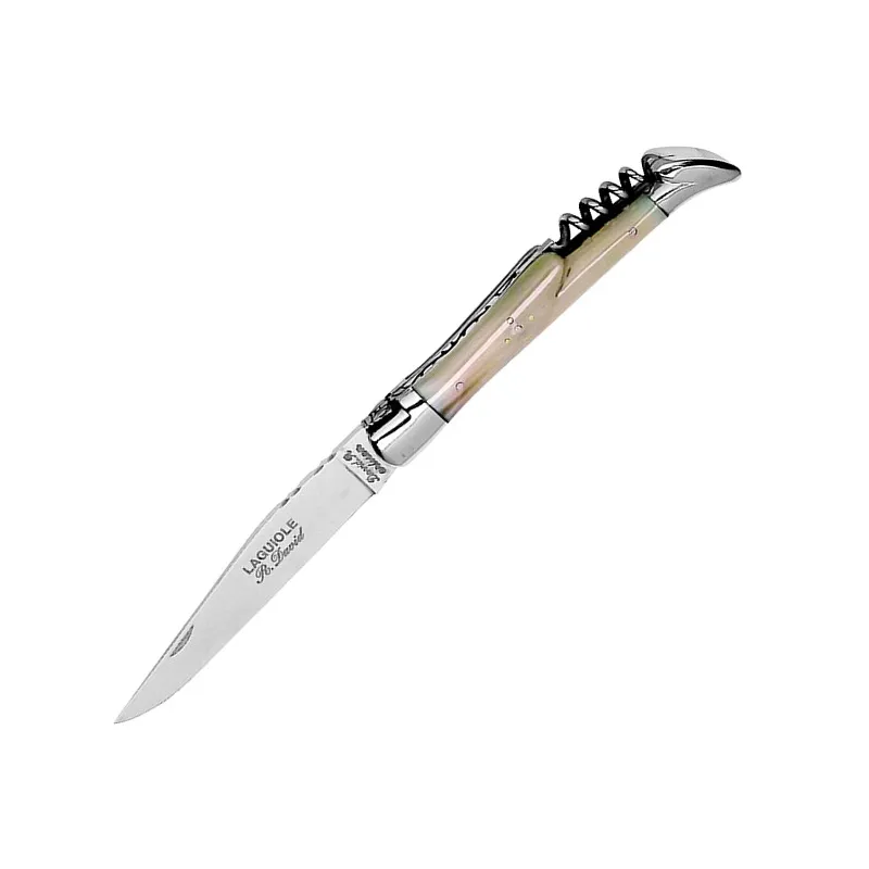 Robert David Laguiole Corne Blonde – Couteau 90 mm avec tire-bouchon