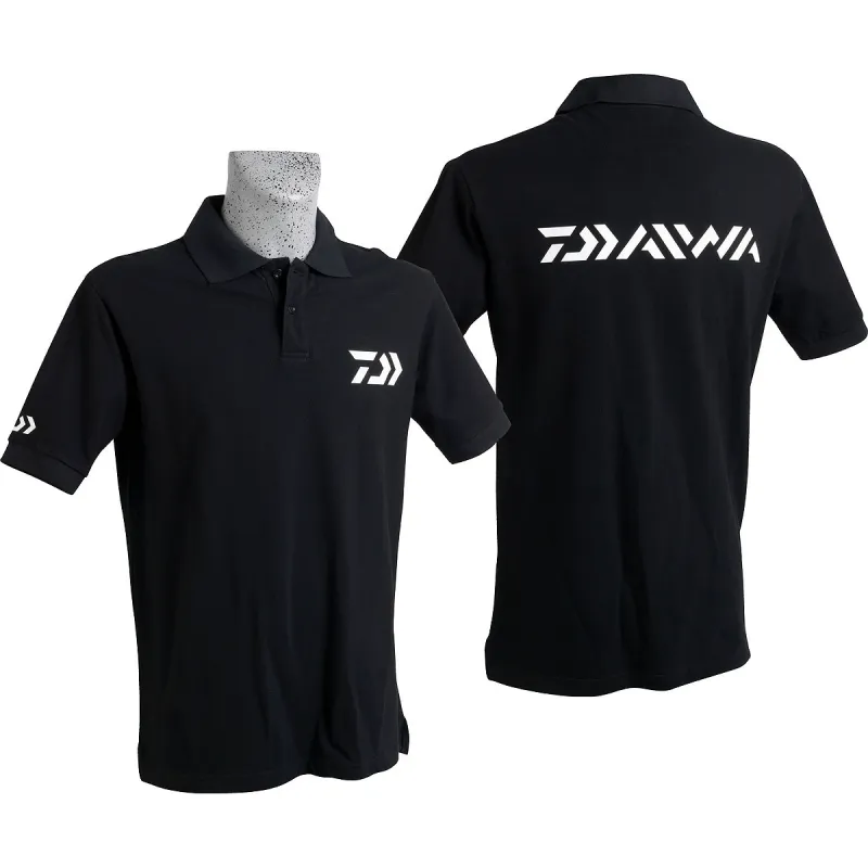 Daiwa Polo Noir – Polo de Pêche Homme à Manches Courtes 100 % Coton