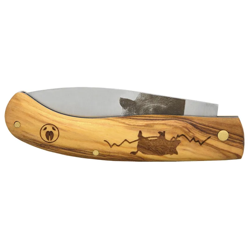 Couteau Agora Tec Série Personnalisée 78 Sanglier - Manche olivier et lame 8 cm