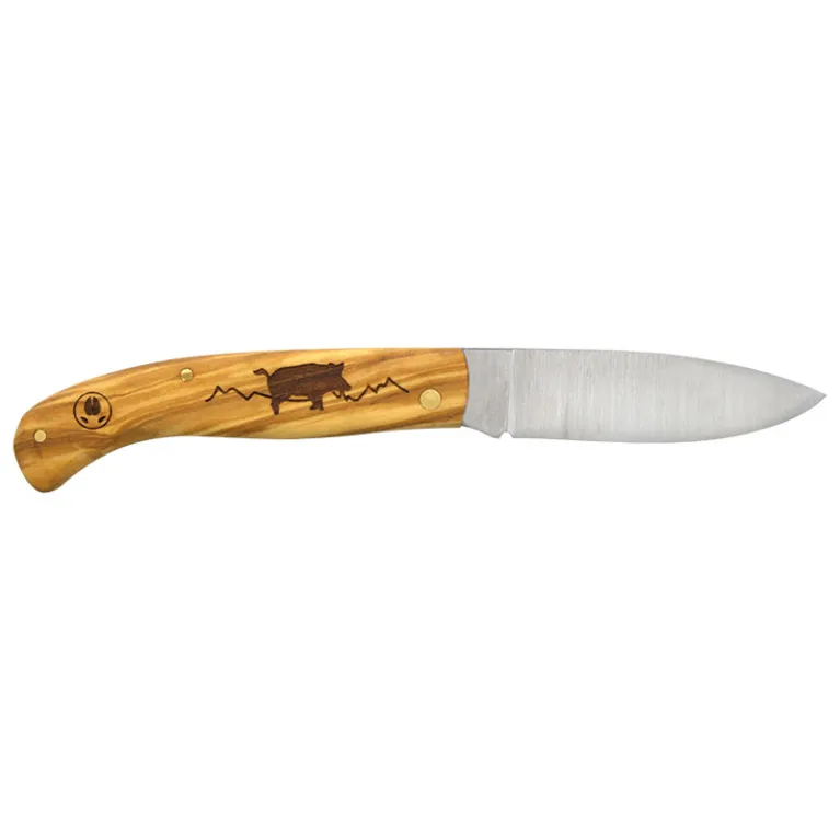 Couteau Agora Tec Série Personnalisée 78 Sanglier - Manche olivier et lame 8 cm