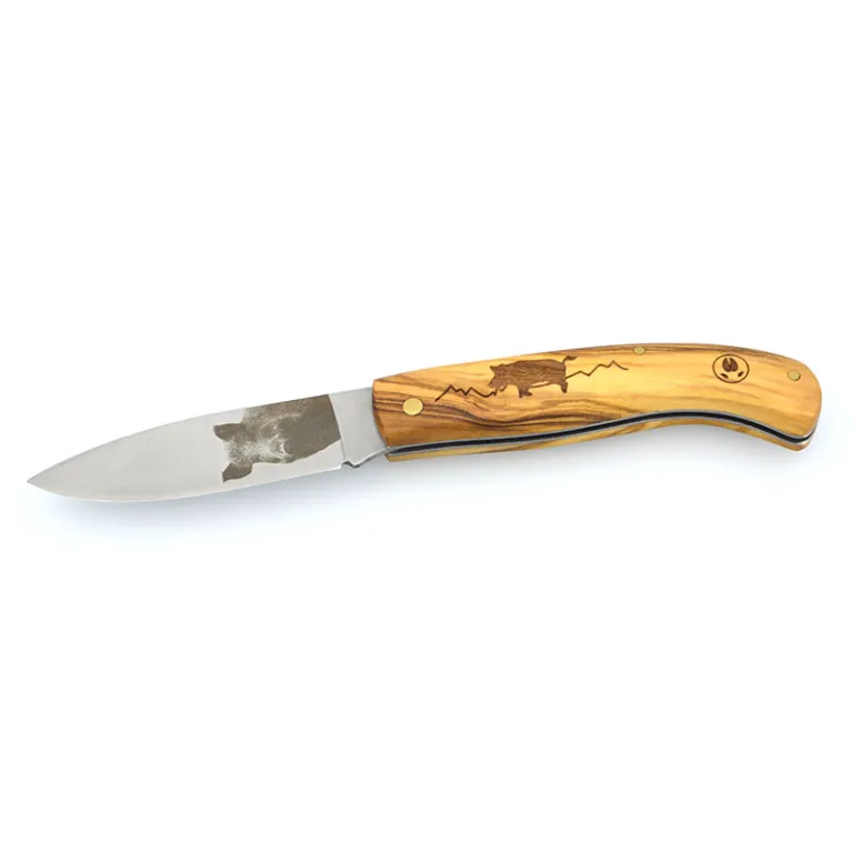 Couteau Agora Tec Série Personnalisée 78 Sanglier - Manche olivier et lame 8 cm