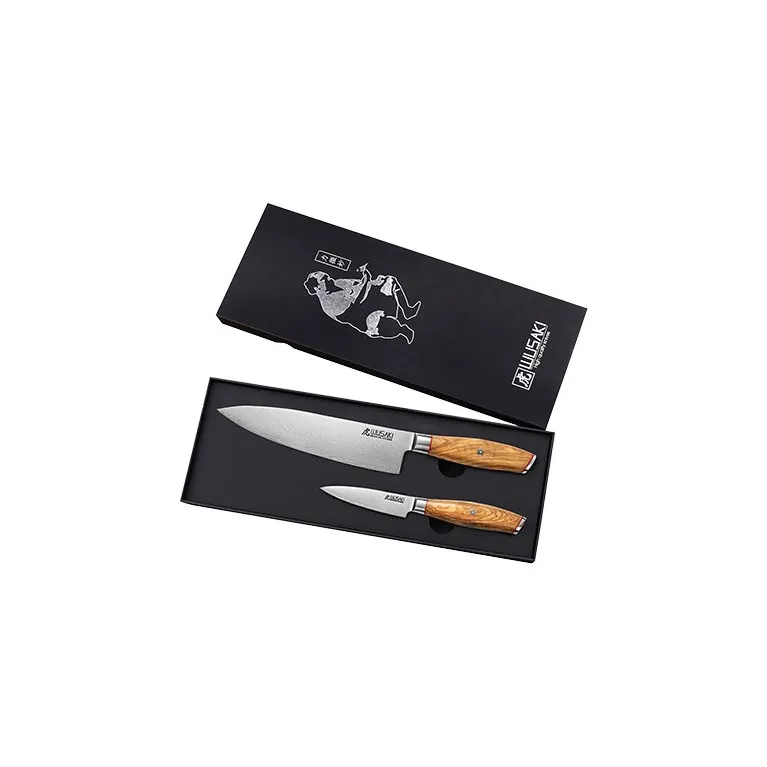 COFFRET 2 COUTEAUX CHEF ET OFFICE WUSAKI - SERIE DAMAS 10CR