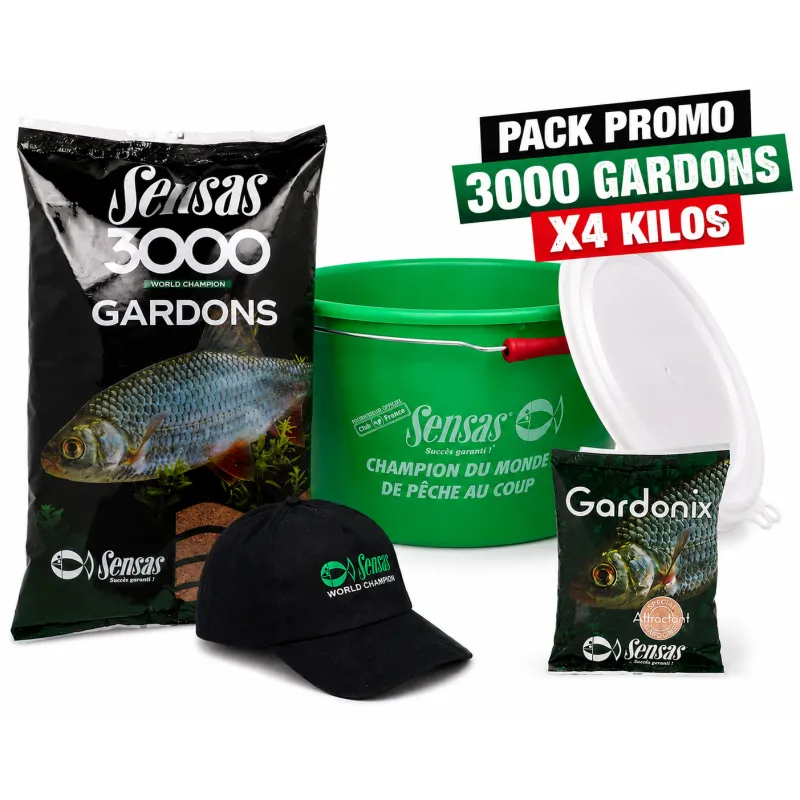 Pack Amorce Sensas 3000 Gardon + Additif + Seau 15 L + Casquette