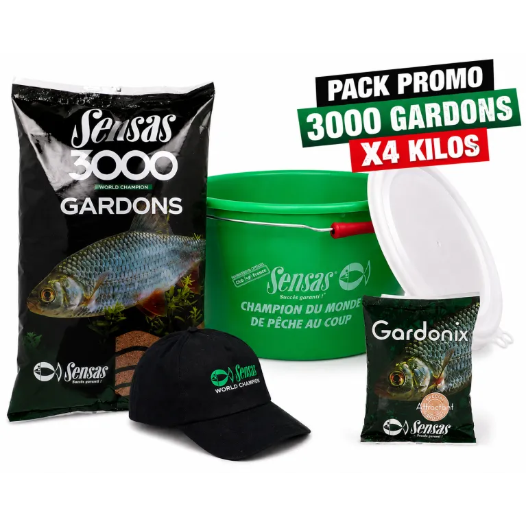 Pack Amorce Sensas 3000 Gardon + Additif + Seau 15 L + Casquette