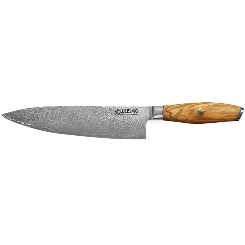 Couteau de chef Wusaki Damas 10Cr 20 cm en acier damas et manche en olivier