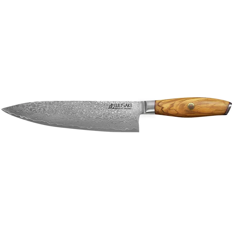 Couteau de chef Wusaki Damas 10Cr 20 cm en acier damas et manche en olivier
