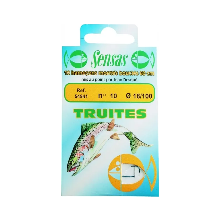 Sensas Hameçon Monté Truite – Bas de ligne 60 cm