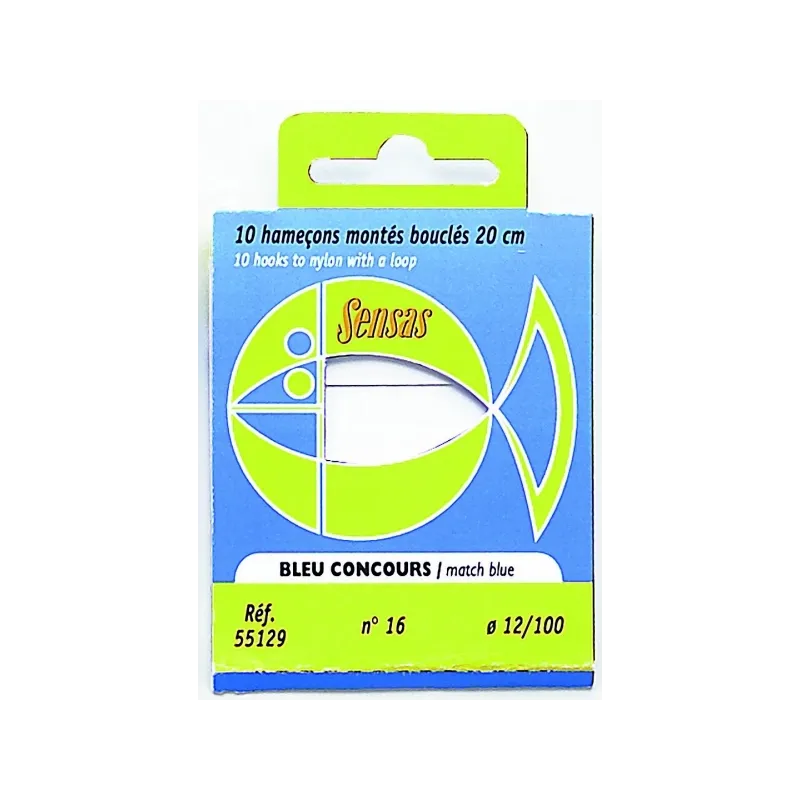 Sensas Hameçon Monté Bleu Concours – Bas de ligne 20 cm