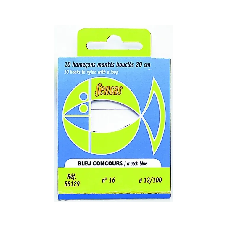 Sensas Hameçon Monté Bleu Concours – Bas de ligne 20 cm