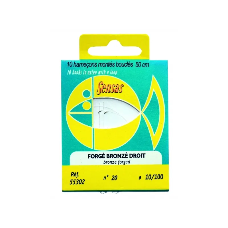 Sensas Hameçon Monté Forgé Bronze Droit – Bas de ligne 50 cm