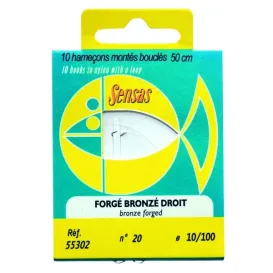 Sensas Hameçon Monté Forgé Bronze Droit – Bas de ligne 50 cm