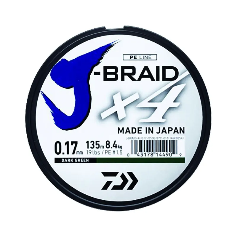 Daiwa J-Braid X4 Verte 270 m – Tresse 4 brins