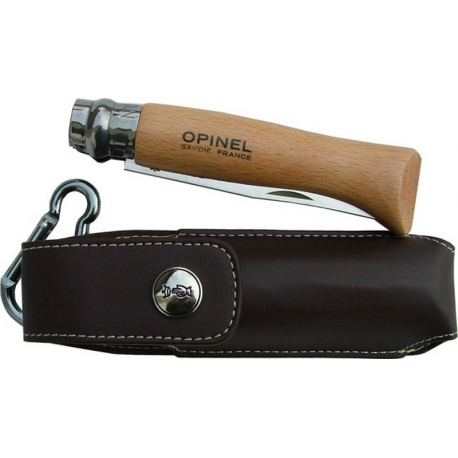 COUTEAU OPINEL N.8 MANCHE HETRE ETUI CUIR 85 MM