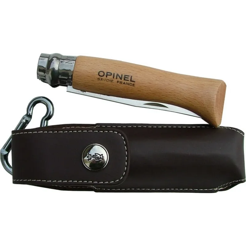 Opinel N°8 Manche Hêtre + Étui Cuir – Couteau pliant 85 mm