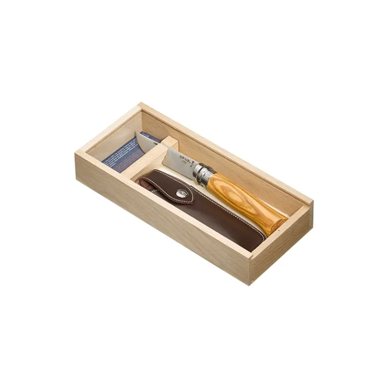 Opinel N°8 Olivier – Couteau avec étui cuir et coffret