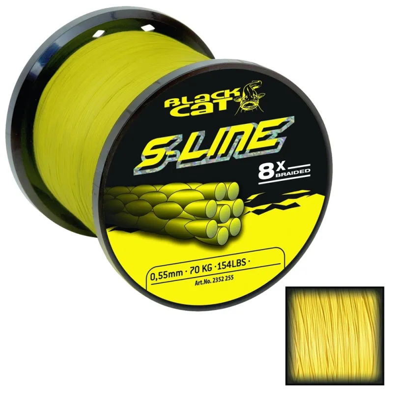 Black Cat S-Line – Tresse 8 brins jaune pour silure