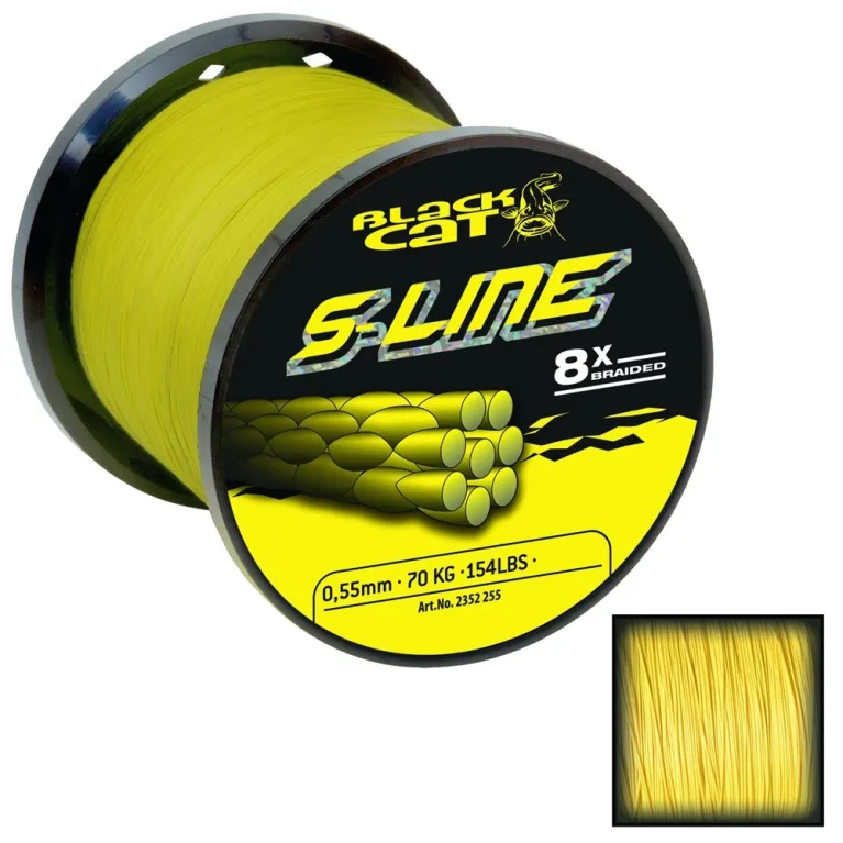 Black Cat S-Line – Tresse 8 brins jaune pour silure